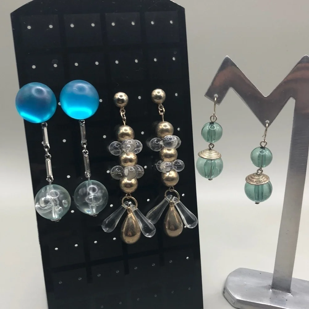 Vintage lucite look statement earrings bundle lot 3 dangle drop long
